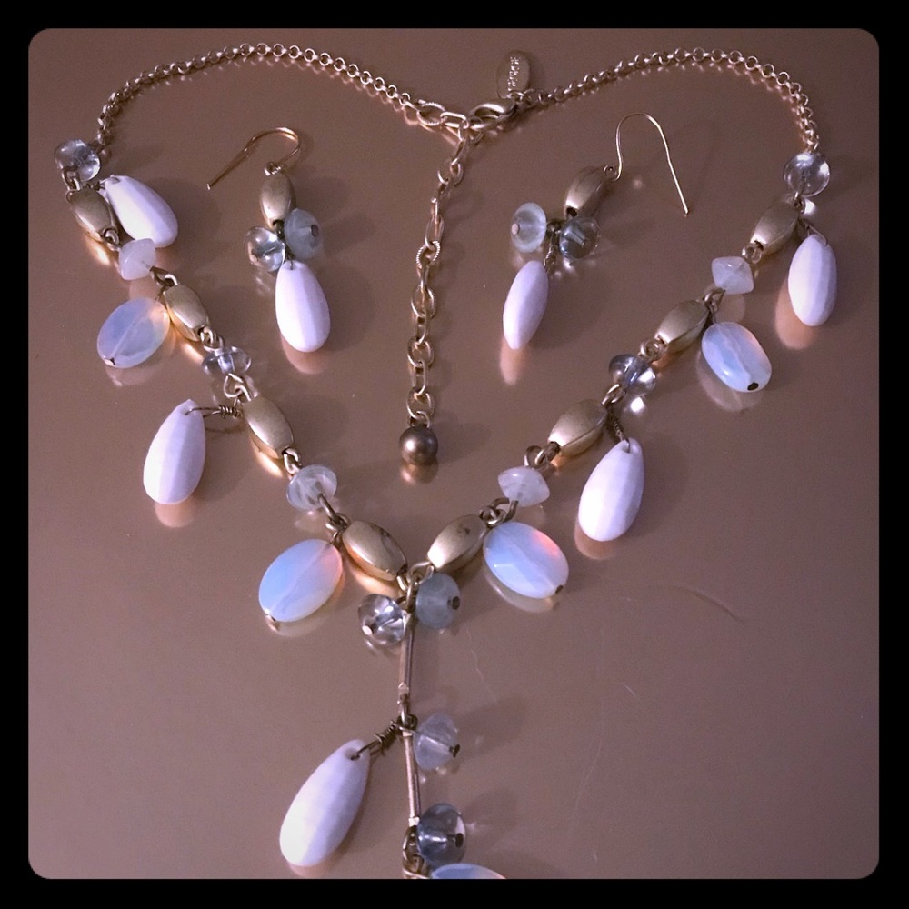 Gold Chain Beaded Y Necklace & Earring Set